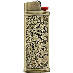 Lucklybestseller Metal Lighter Case Cover Holder Vintage Floral Stamped for BIC Full Size Lighter J6
