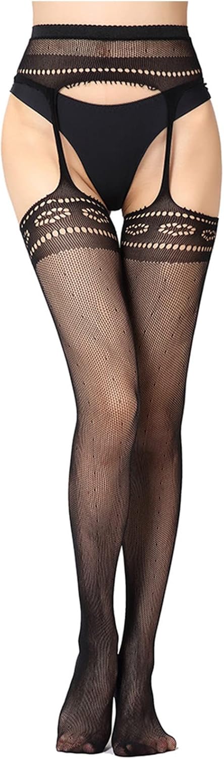Womens High Waist Tights Fishnet Stockings Thigh High Pantyhose Sexy Lace Lingerie for Women Sexy Naughty