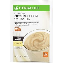 Herbalife Formula 1 PDM On The Go: 24g of Protein 7 Packets per Box Cookies and Cream Vanilla, Protein For Energy and Nutrition, sustain Energy and Satisfy Hunger