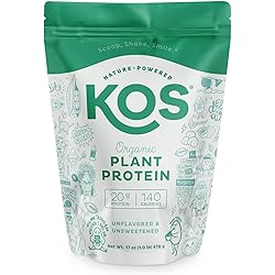 KOS Unflavored Protein Powder - Unsweetened, Vegan, Organic, Keto, Low Carb - 1 Pound, 14 Servings