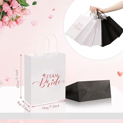12 Pcs Bridal Party Gift Bags and 12 Tissue Paper Sets Team Bride and Team Groom Wedding Favor Bags Bridesmaid Gift Wrap Bags for Wedding Proposal Bridal Shower Gold and Rose Gold Foiled with Handle