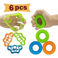 Hand Grip Strengthener, Finger Exerciser, Grip Strength Trainer 6 PCS NEW MATERIAL Forearm grip workout, Finger Stretcher, Relieve Wrist & Thumb Pain, Carpal tunnel, Great for Rock Climbing and More