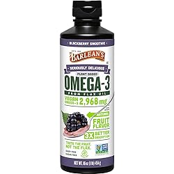 Barlean's Seriously Delicious Blackberry Smoothie from Flax Oil with 2,968 mgs of Omega-3 - Vegan, All-Natural Fruit Flavor, Non-GMO, Gluten Free - 16-Ounce