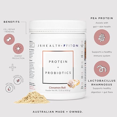 JSHealth x FitOn Vegan Pea Protein Powder with Probiotics - Gluten Free, Non GMO, Plant Based Protein Drink Mix - 450g, Cookies & Cream