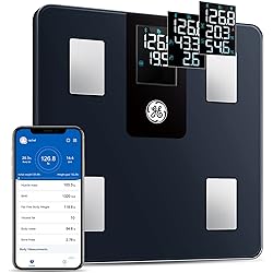 GE Smart Scale for Body Weight and Fat Percentage with All-in-one LCD Display, Weight Scale, Digital Bathroom Scales Bluetooth Rechargeable Body Fat Scale, Accurate Weighing Scale for Weight, 396 lbs