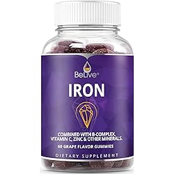 BeLive Iron Gummies with Vitamin C, A, B Complex, Folate - Multivitamins for Adults & Children - Delicious with No After Taste, Vegan - Grape Flavor