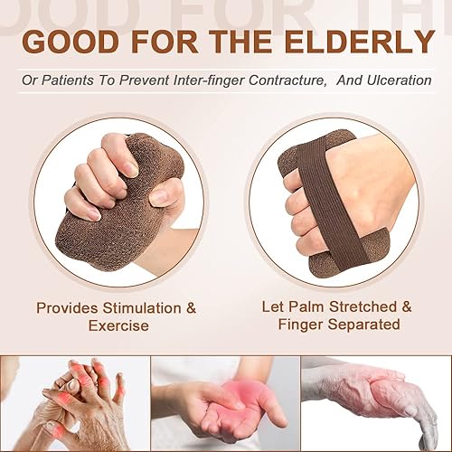 Palm Grip Protector for Hand Contracture Finger Cushion Palm Hand Splint for Contractures Palm Guard Cushion Grip with Elastic Band for Bedridden Patients Care Brown, 1-PCS