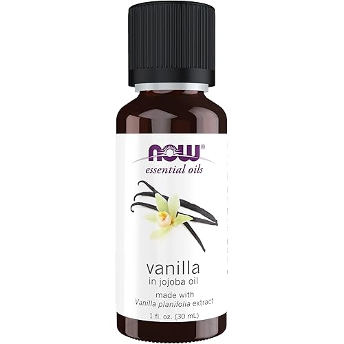 NOW Essential Oils, Vanilla Oil, Blend of Pure Vanilla Bean Extract in Pure Jojoba Oil, Sweet Aromatherapy Scent, Vegan, Child Resistant Cap, 1-Ounce
