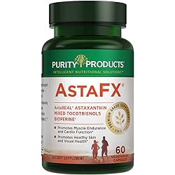 AstaFX Astaxanthin Antioxidant Super Formula from Purity Products - Clinically Tested 4 mg AstaREAL with Full Spectrum Tocotrienols vitamin E BioPerine Black Pepper Piperine - 60 Vegetarian Caps