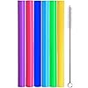 ALINK Reusable Boba Smoothie Straws, 10” Long Extra Wide Fat Silicone Straws for Drinking Bubble Tea, Set of 6 with Cleaning Brush