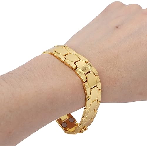 Magnetic Bracelets, Titanium Steel Magnet Therapy Bracelet for Men, Pain Relief for Arthritis and Carpal Tunnel Elegant Design Solid and Gold