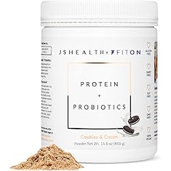 JSHealth x FitOn Vegan Pea Protein Powder with Probiotics - Gluten Free, Non GMO, Plant Based Protein Drink Mix - 450g, Cookies & Cream
