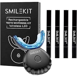 Teeth Whitening Kit, Teeth Whitening Gel with LED Accelerator Light and Tray Teeth Whitener Helps to Remove Stains from Coffee, Smoking, Wines, Soda, Food Black Wireless Rechargeable