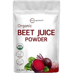 Organic Beet Root Powder, 2 Pounds, Cold Pressed and Water Soluble, Beet Juice Pre-Workout Concentrated Powder, Contains Natural Nitrates Acid for Energy & Immune System Support, Non-GMO