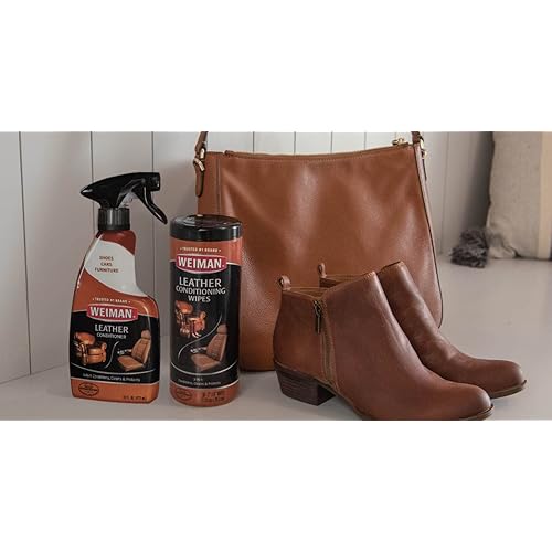 Weiman Leather Cleaner, Polish and Conditioner for Furniture, Car, Purses, Shoes, Boots and Couches- Micro Fiber Towel Included, 22oz