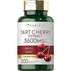 Tart Cherry Extract Capsules | 200 Count | Non-GMO and Gluten Free Formula | Traditional Herb Supplement | by Carlyle