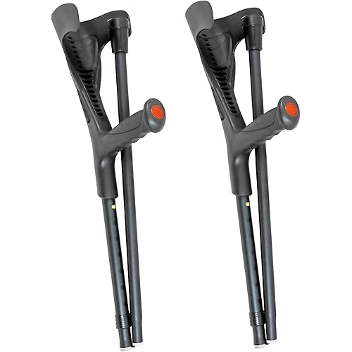 Pepe - Folding Crutches for Travel x2 Unit, Open Cuff, Forearm Crutches for Adults, Foldable Crutches Adult, Aluminum Crutches for Walking, Adjustable Crutches for Women, Black