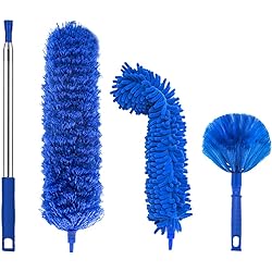 Microfiber Duster, Feather Duster with 100 Inch Telescoping Extension Pole, Reusable Bendable Dusters, Washable Lightweight Dusters for Ceilings Fans [2022 Upgrade]