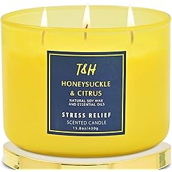 Honeysuckle Citrus Scented Candles | Large 3 Wick Candle | Candles for Home Scented | Citrus Candle | 16 Oz Long Lasting Relaxing Candle | Natural Soy Candles | Friend Gifts for Women | Mom Gifts