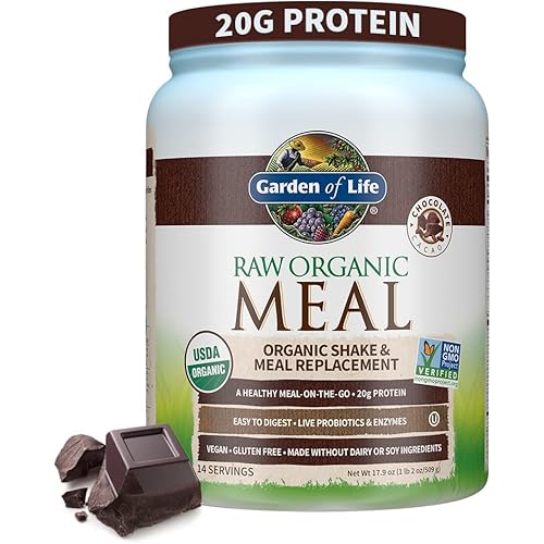 Garden of Life Vegan Protein Powder - Raw Organic Meal Replacement Shakes - Chocolate - Pea Protein, Greens and Probiotics for Women and Men, Plant Based Dairy Free All in One Shake, 14 Servings