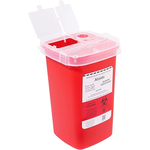 Alcedo Sharps Container for Home Use 1 Quart 1-Pack | Biohazard Needle and Syringe Disposal | Small Portable Container for Travel and Professional Use