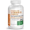 Bronson Vitamin B 100 Complex High Potency Sustained Release Vitamin B1, B2, B3, B6, B9 - Folic Acid, B12, 250 Tablets