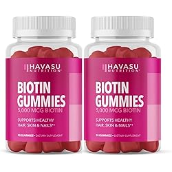 Havasu Nutrition High Potency Biotin Gummies - Natural Hair, Skin, Nail & Metabolism - 5000 mcg, Premium, Pectin-Based 2 Pack, 180 Gummies