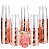 100 PACK Rose Gold Plastic Cups,12Oz Clear Plastic Cups Tumblers, Elegant Rose Gold Rimmed Plastic Cups, Disposable Cups WithRose Gold Rim Perfect For Wedding,Thanksgiving Day, Christmas Party Cups
