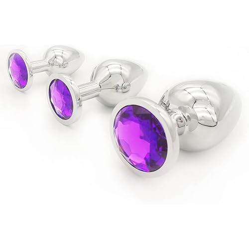 3Pcs Set Stainless Steel Luxury Jewelry Design Anal Plug Trainer Kit Anal Butt Plug for Women Men, Purple