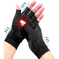 Ricbestlab Copper Compression Arthritis Gloves, Best Copper Infused Glove for Women and Men, Fingerless Compression Gloves, Pain Relief and Healing for Arthritis, Carpal Tunnel, 1 Pair, Black Medium