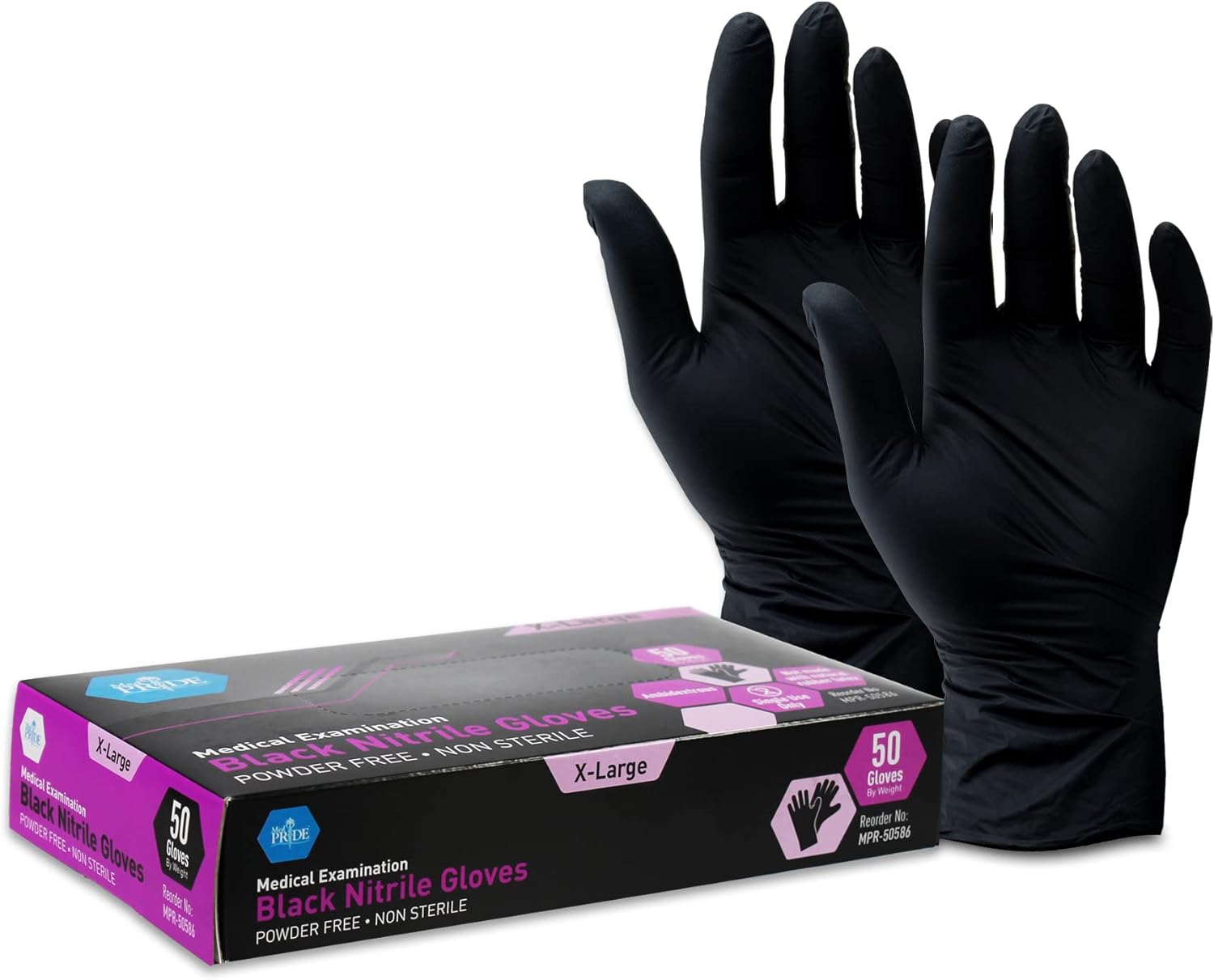 MED PRIDE Black Nitrile Exam Gloves - 4 Mil Thick Disposable LatexPowder-Free - For Surgical, Doctors, Hospital & Home Use