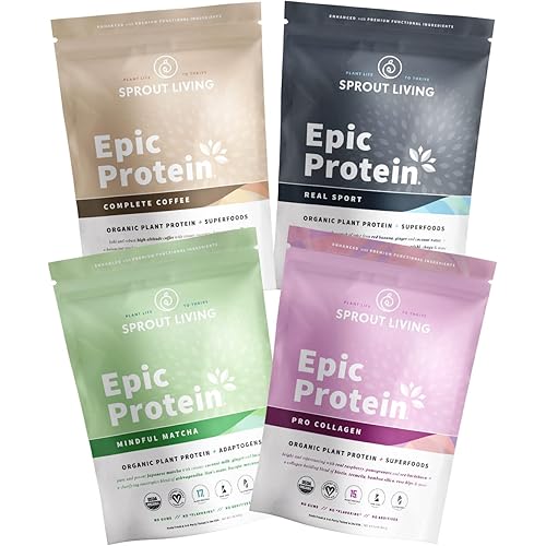 Premium Adaptogen Bundle Epic Protein Pro Collagen, Coffee Mushroom & Real Sport | Organic Plant Protein Adaptogens, Functional Superfood Blends