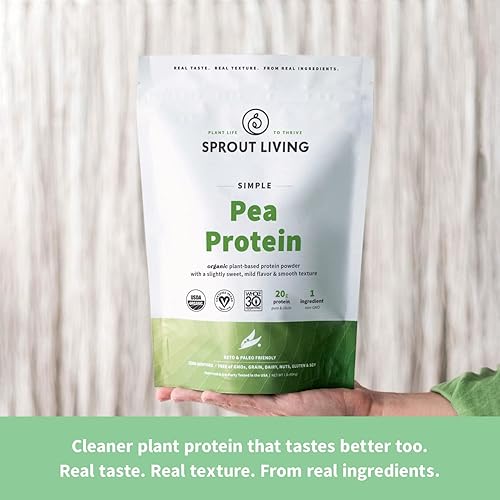 Sprout Living Organic Pea Protein Powder, 20 Grams of Plant Based Organic Protein Powder Without Artificial Sweeteners, Non Dairy, Non-GMO, Dairy Free, Vegan, Gluten Free, Keto Drink Mix 1 Pound