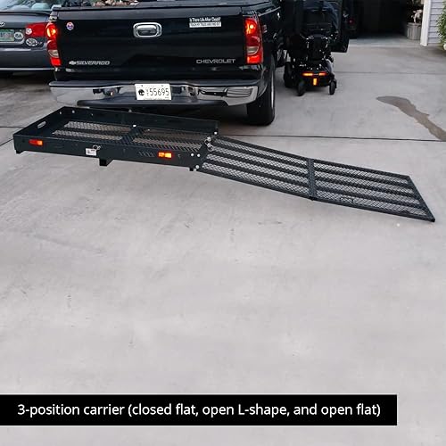 Titan Ramps Hitch Mounted Wheelchair Mobility Rack Ramp, Rated 500 LB, Folding Scooter and Wheelchair Carrier