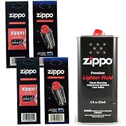 Zippo Gift Set - 12 Fl.oz Fluid Fuel and 2 Wick Card & 2 Flint Card 12 Flints