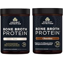 Bone Broth Protein Powder, Pure, 20 Servings Bone Broth Protein Powder, Chocolate, 20 Servings by Ancient Nutrition