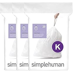 simplehuman Code K Custom Fit Drawstring Trash Bags in Dispenser Packs, 60 Count, 35-45 Liter 9.2-12 Gallon, White