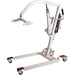 Hi-Fortune Patient Lift Electric Unfoldable Hydraulic Body Transfer for Home Use Seniors Easy-Assembly and Heavy-Duty, Battery-Powered with Low Base, 400lb Weight Capacity with Medium U-Sling, White
