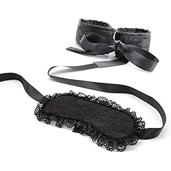 Finov Women Black Lace Eye Cover Blindfold and Handcuffs Role Play Set for Couples