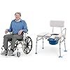 OasisSpace Shower Wheelchair Commode and Bathtub Transfer Bench with Commode Opening, Commode Transport Chair with Wheels