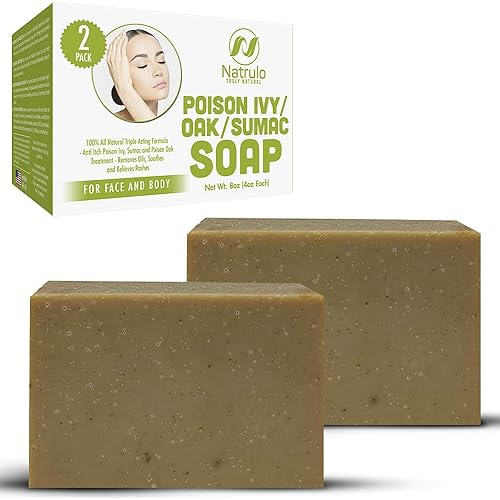 Natrulo Poison Ivy Soap Bar – 100% All Natural Triple Acting Formula – Anti Itch Poison Ivy, Sumac and Poison Oak Treatment – Removes Oils, Soothes and Relieves Rashes - 4 oz 2 Bars