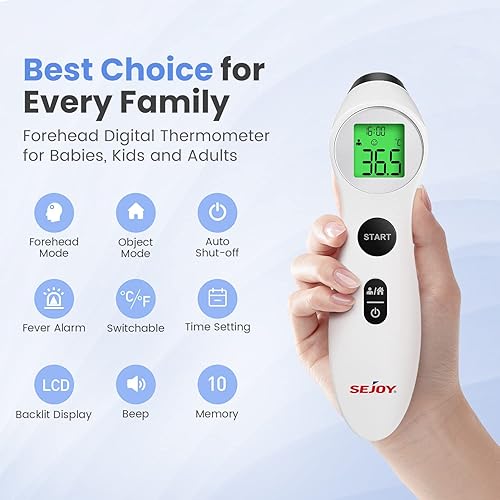 Touchless Forehead Thermometer, Digital Infrared Thermometer for Adults, Kids and Baby, Non Contact Thermometer with Fever Indicator