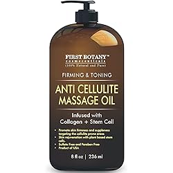 Anti Cellulite Massage Oil - Infused w Collagen & Stem Cell - 100% Natural Massage Lotion & Cellulite cream, Remover & Massager - Helps Skin Tightening & Stretch Mark treatment for Women & Men - 8 oz