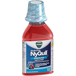 Vicks Nyquil Cold & Flu Nighttime Relief Liquid, Alcohol Free, Berry Flavor 12 oz Pack of 12