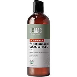 J MAC BOTANICALS Organic Fractionated Coconut Oil 16 oz Fractionated coconut oil for essential oils, Coconut Carrier oil for diluting essential oils, leave in conditioner for dry damaged hair