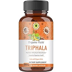 Organic Veda Triphala Capsules, 2000mg – Premium Ayurvedic Herbal Supplement Made with Organic Herbs Amla, Haritaki, Bibhitaki Fruits for Colon, Digestive & Immune System – 120 Veggie