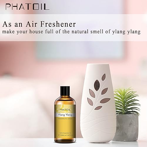 PHATOIL 100ML Ylang Ylang Essential Oil, Premium Essential Oils for Diffuser, Humidifier, 3.38fl.oz Scented Oils for Soap, Candle Making