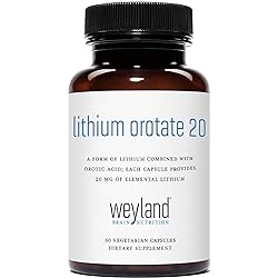 Lithium Orotate 20mg 1 Bottle, 60 Vegetarian Capsules, Lithium Supplement Supports Healthy Mood, Behavior, Memory and Wellness