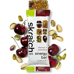 SKRATCH LABS Anytime Energy Bar, Cherries and Pistachios, 12 pack single serving Low Sugar, Gluten Free, Vegan, Kosher, Dairy Free