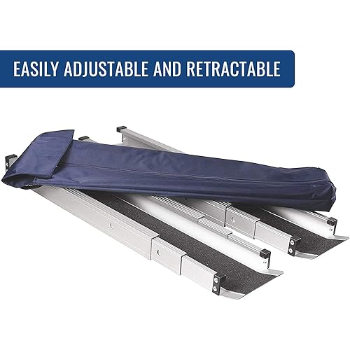 DMI Wheelchair Ramp,Entry Ramp,Threshold Ramp and Handicap Ramp is Portable and Adjustable from 3-5 Ft Long, 4.5 In Wide for Entryway,Doors,Steps,Shed or Curb,Storage Bag and 2 Ramps Included